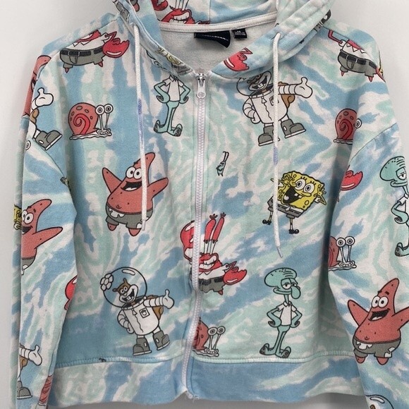 Nickelodeon Cropped Hoodie Sweatshirt Full Zip Medium SpongeBob Gary - Picture 2 of 8